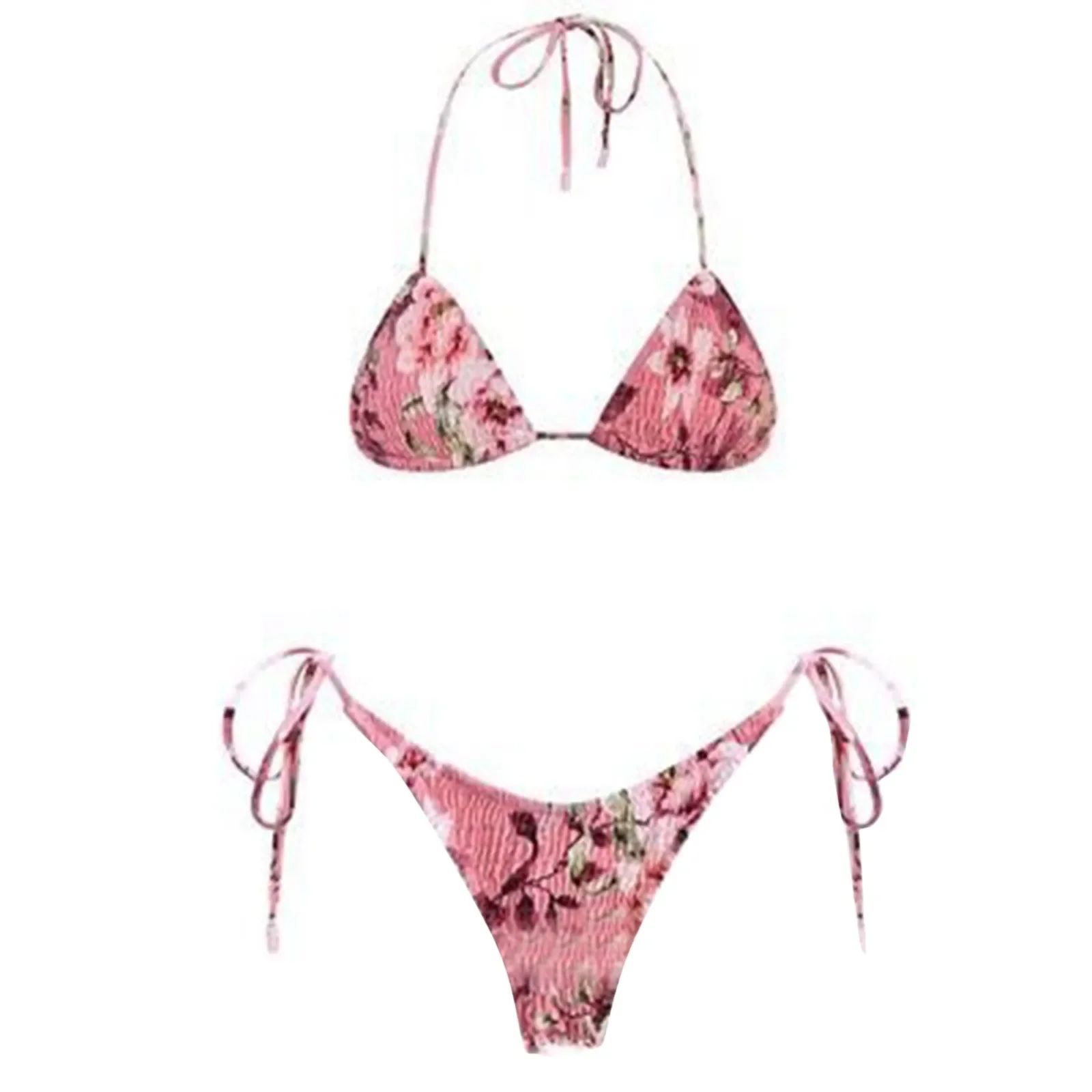 2025 Sexy Micro Bikini Side Tie Thong Two-Piece Swimwear Halter Swimming Suit For Women Floral Print Biquini Ladies Bathing Suit