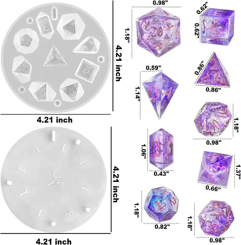 Verbesserte 9-teilige polyedrische Würfelform mit scharfer Kante, 7 DND Würfelsetform und Anhänger aus Kristall-D4-Form