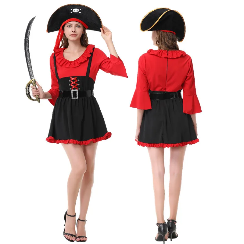 

Red Caribbean Pirate Costume for Women New Arrival Cosplay Masquerade Festival Halloween Party Polyester Fiber 100%