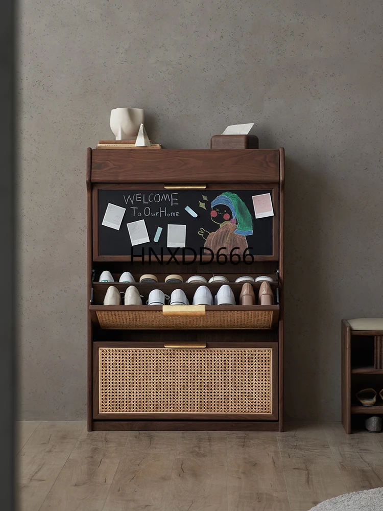 

Solid wood shoe cabinet small apartment ultra-thin tipping bucket shoe rack