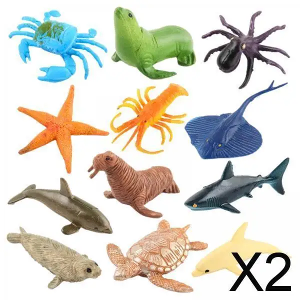 2x12Piece Marine Life Model Tiny Lifelike Small Size for School Collection