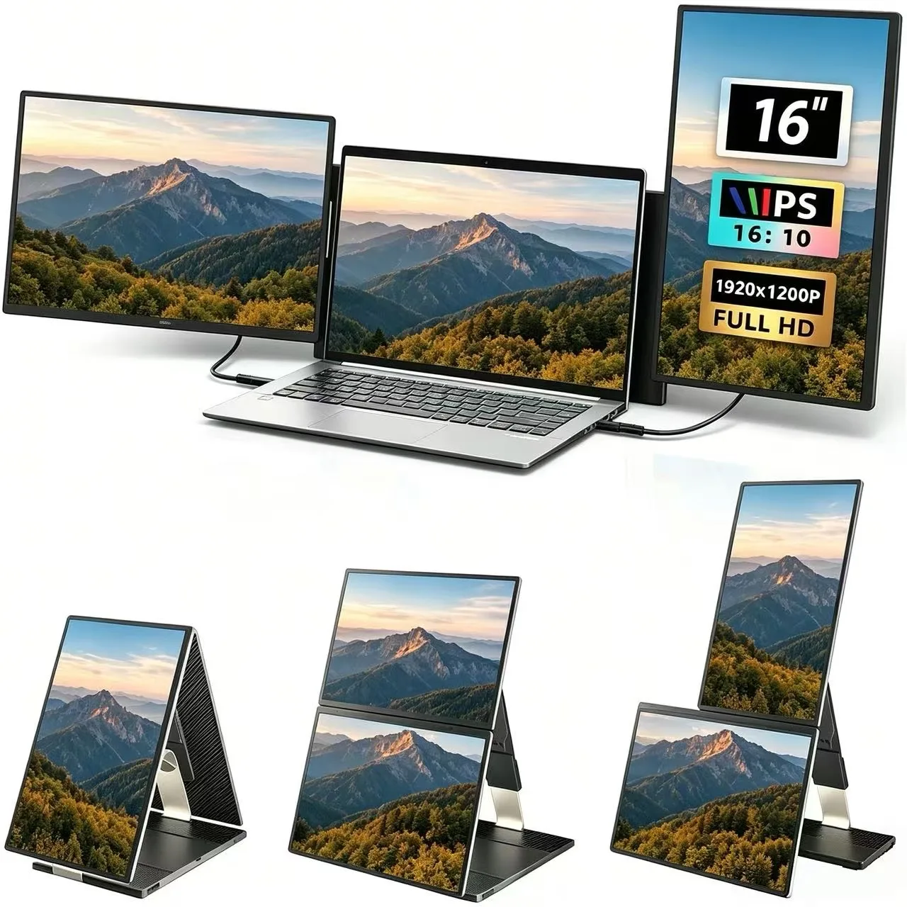 Dual Laptop Screen Extender Monitor For Triple Display Portable 16inch Magnetic Rotation Multi-Angle Stand
