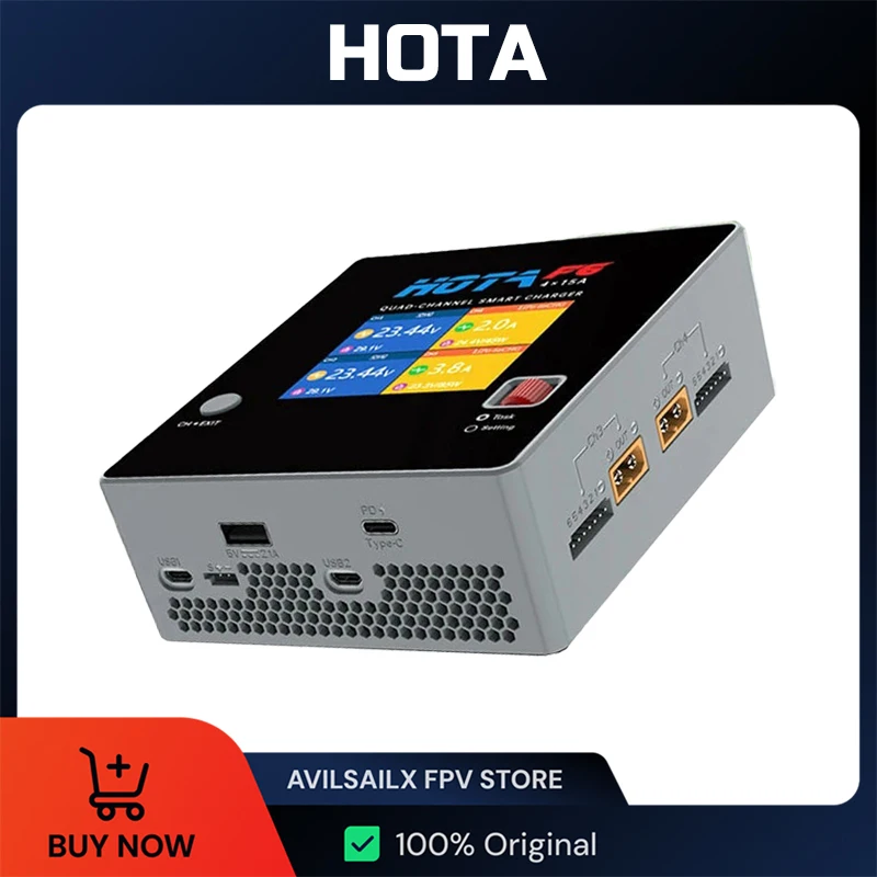 

HOTA F6 4x250W 15A 4 Channel Smart Balance Charger with Type-C for Lipo LiIon NiMH Battery
