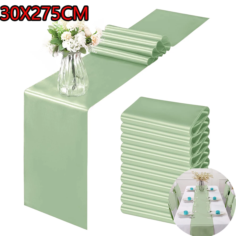 Camino de mesa de satén, camino de mesa liso de satén para boda, oro verde, decoración de mesa de Hotel, fiesta de banquete de boda, 30x275 CM