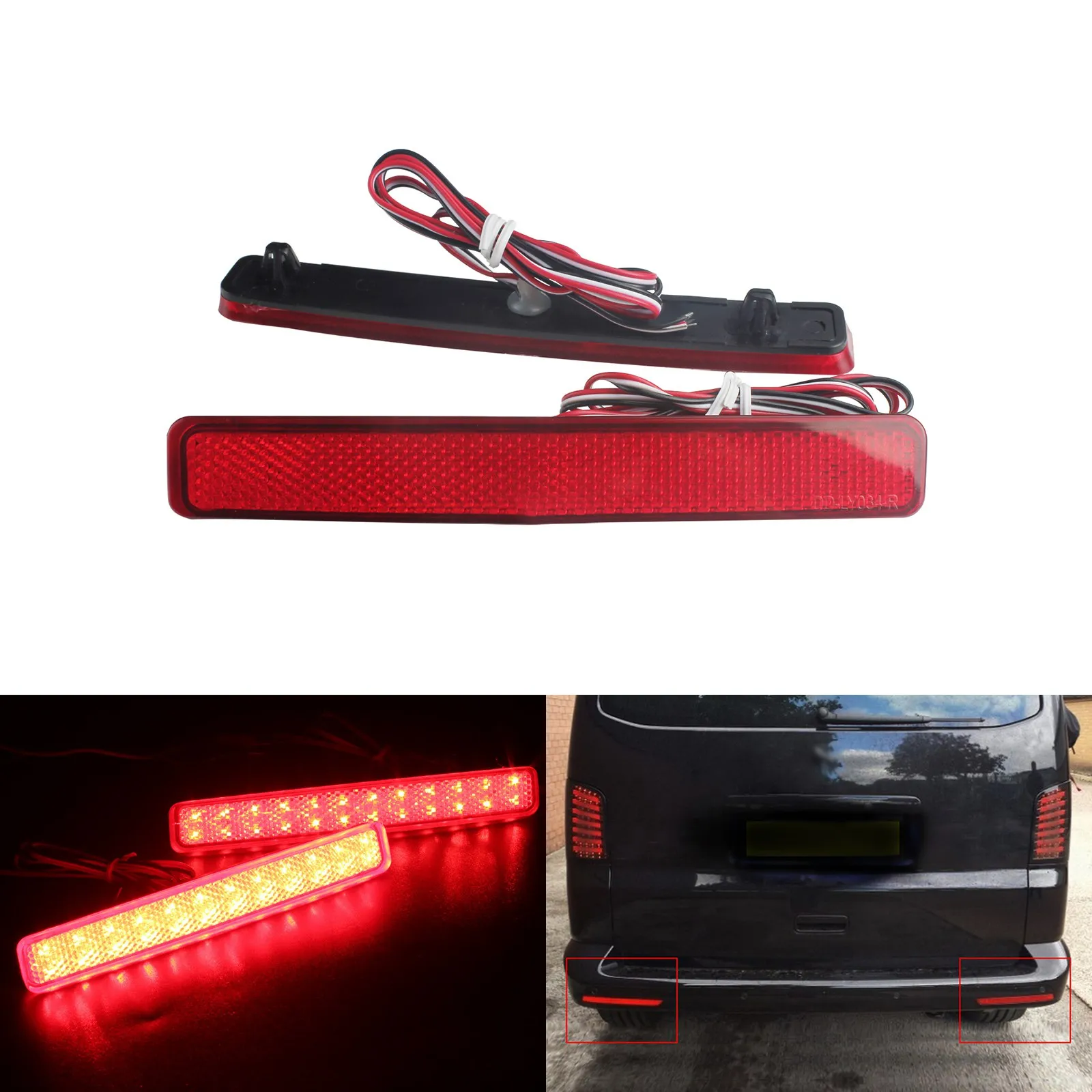 2Pcs Car Rear Bumper Reflector Brake Light Led Taillight For Volkswagen T5 Transporter/ Caravelle / Multivan 2003-2011