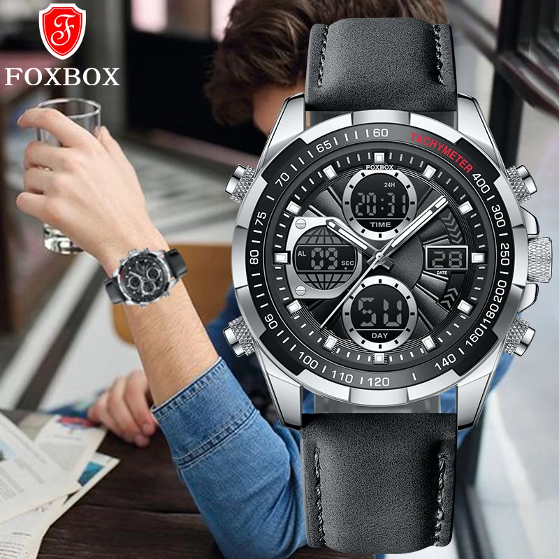 

LIGE повседневные спортивные электронные мужские часы модные роскошные кожаные двойные цифровые мужские часы водонепроницаемые HD светящиеся будильники с датой