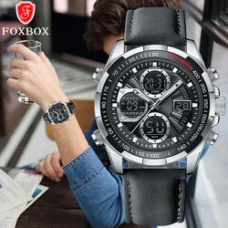 LIGE FOXBOX Electronic Man Watch Fashion Casual Sport Leather Dual Digital Men's Watches Waterproof HD Luminous Alarm Date Clock
