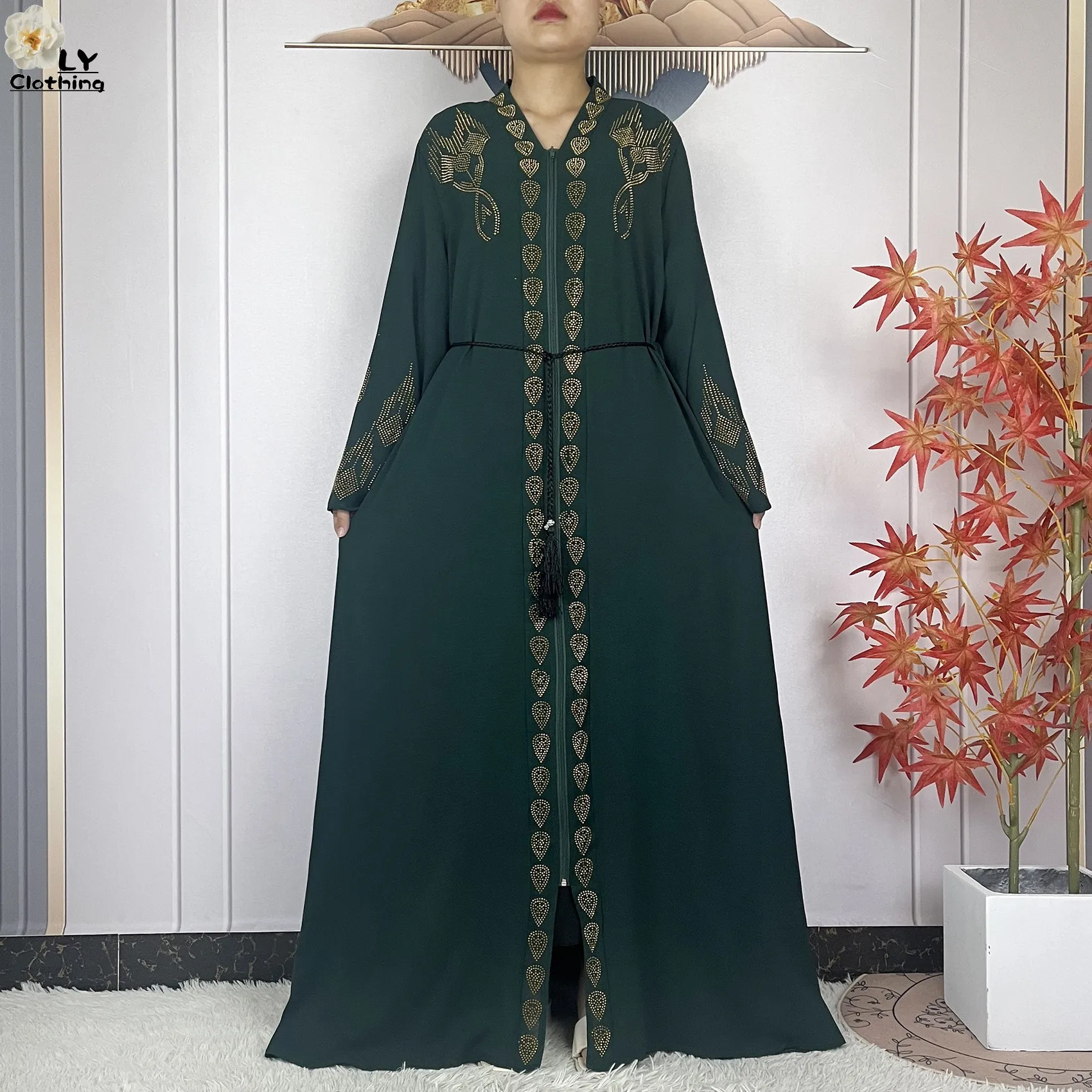 New Fashion Dubai Women Dress African Muslim Abaya Women Chiffon Open Elegant Dress Long Sleeves Women Robe Islamic Clothing