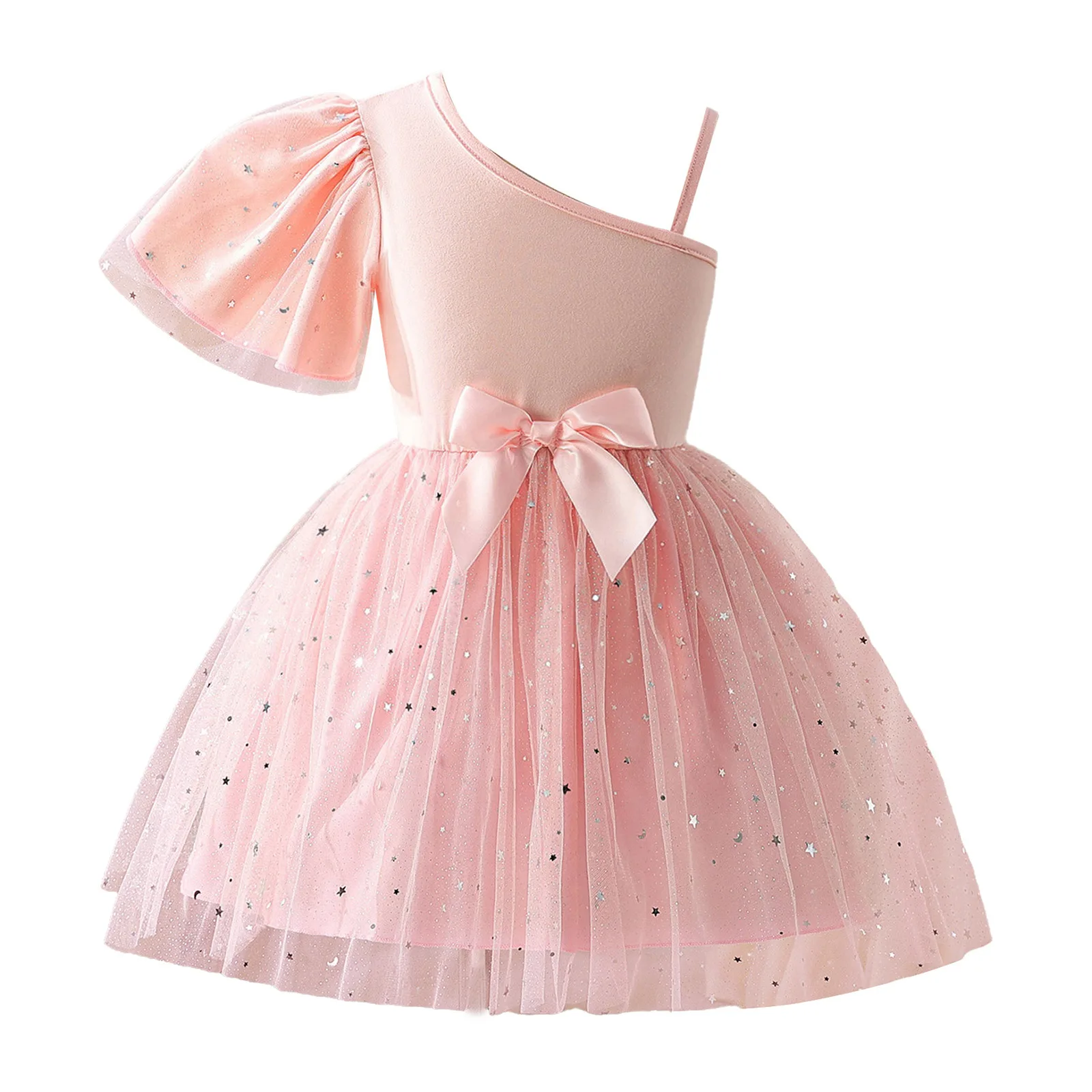 

Shiny Girl Sequin Tulle Princess Tutu Dress Childs Clothes Kids Dress for Girls One-shoulder Birthday Party Wedding Costume