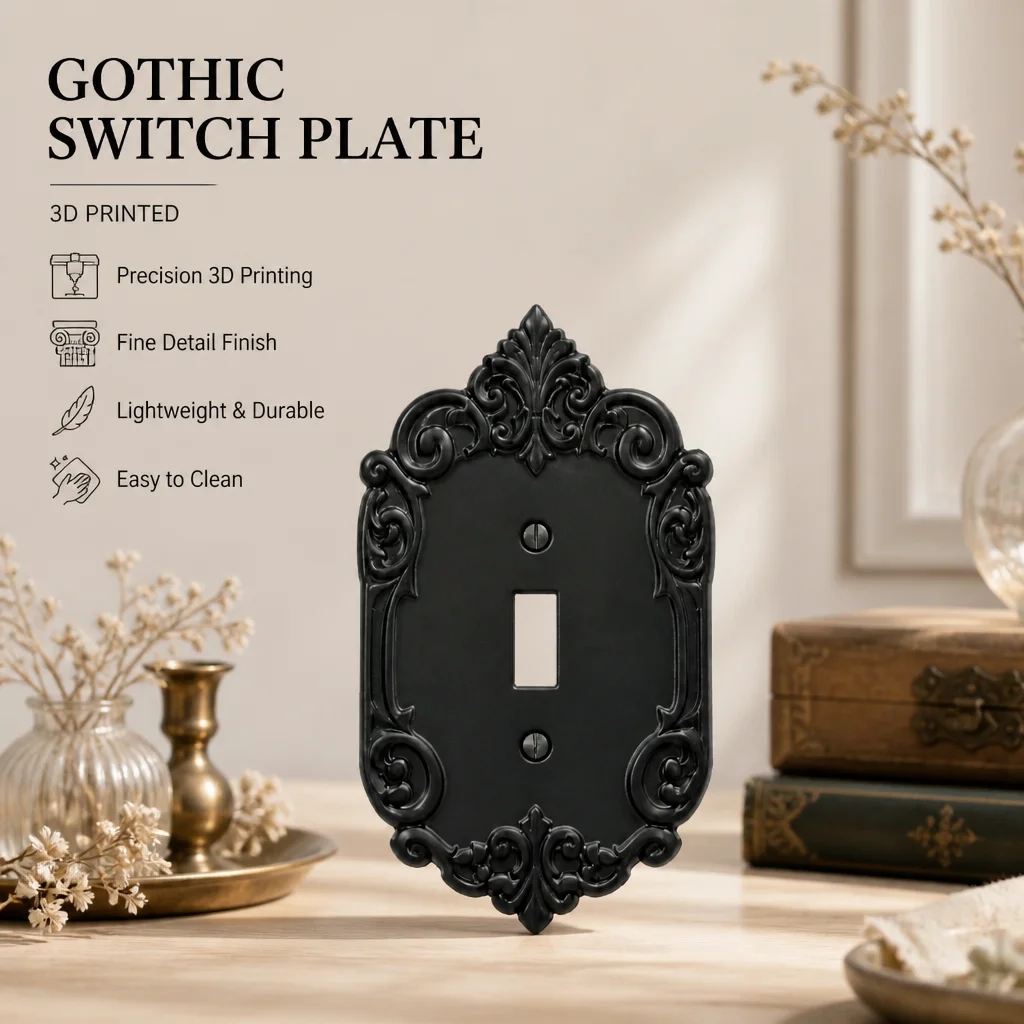 Gothic Baroque Toggle Switch Plate Cover, Black PLA Plastic Ornate Decorative Wall Plate for Dark Academia Gothic Home Decor