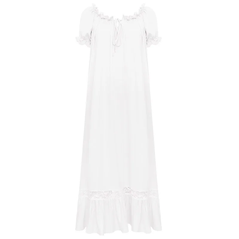 فساتين نوم نسائية صيفية من القطن والدانتيل المرقعة بأكمام قصيرة وفضفاضة ومقاس لطيف على طراز الأميرة بيجامة طويلة لراحة المنزل #5