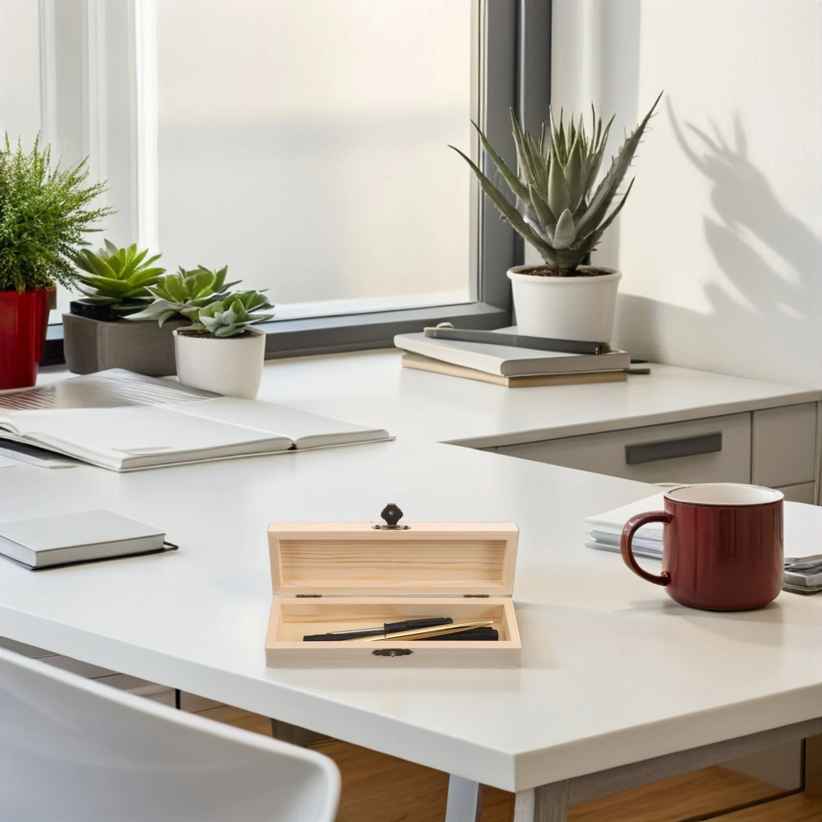 

2pcs Wooden Pencil Case Diy Hand Painted Stationery Box For Kids School Office Home Use Multi-Functional Storage Organizer