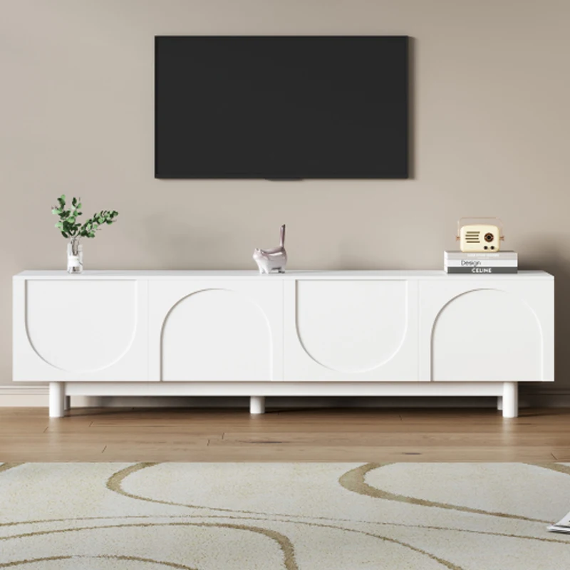 ON-TREND Graceful TV Stand with Arch Cabinets for TVs Up to 78'', Minimalist Entertainment Center with Solid Wood Legs,White