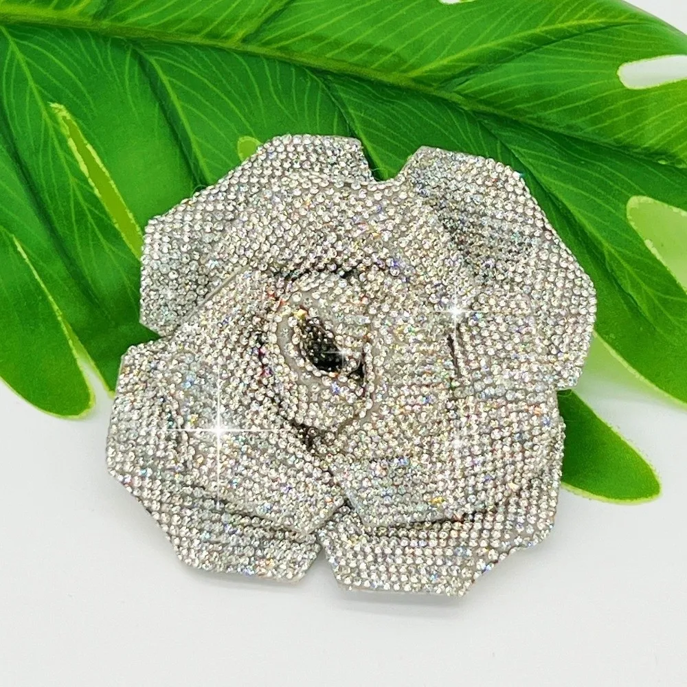 New 3D Rose Rhinestone Flower Patches Sparkling DIY Craft Rose Brooch Fabrics Embellishment Jewelry Accessories Sewing Supplies
