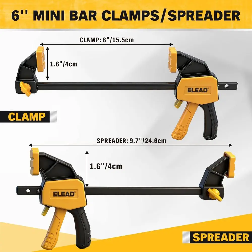6 Lightweight Woodworking Clamps, 2-Pack, 75lbs Capacity, Quick Release for Easy Use