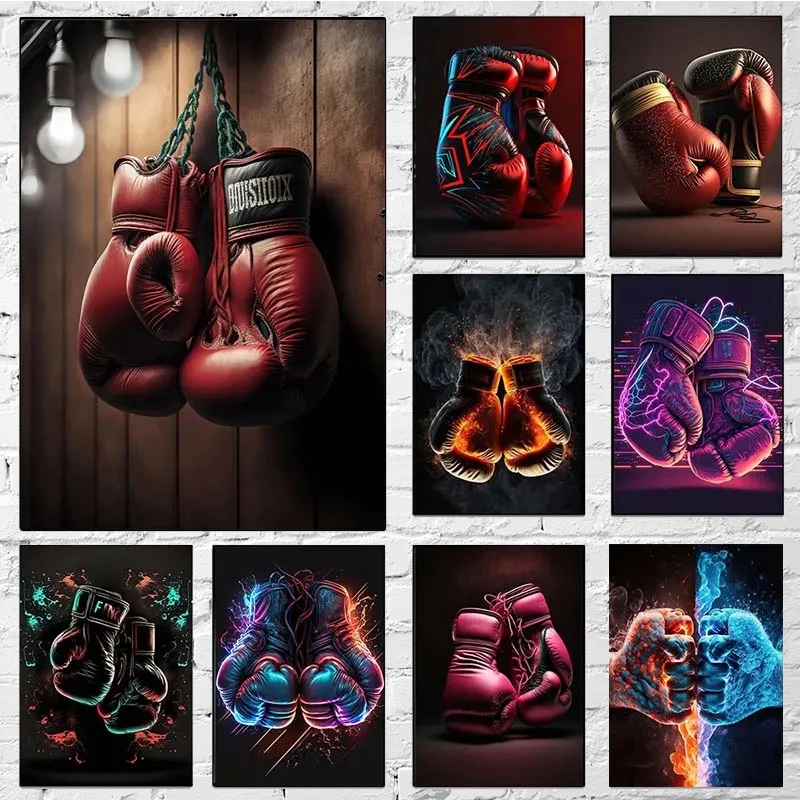 

Retro Boxing Gloves Canvas Painting Art Aesthetics Poster Prints Boxing Gym Club Background Wall Decor Boys Room Picture Cuadros