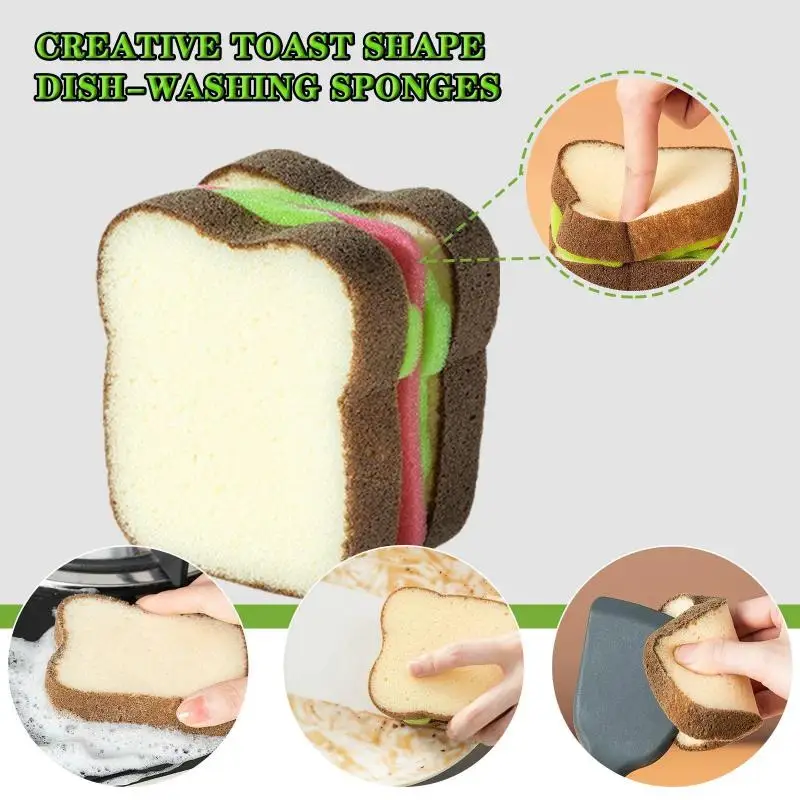 Creative Dish-washing Sponges Toast Sandwich Shape Washable Scrubber Tools For Pots Dishes Kitchen Accessories Household