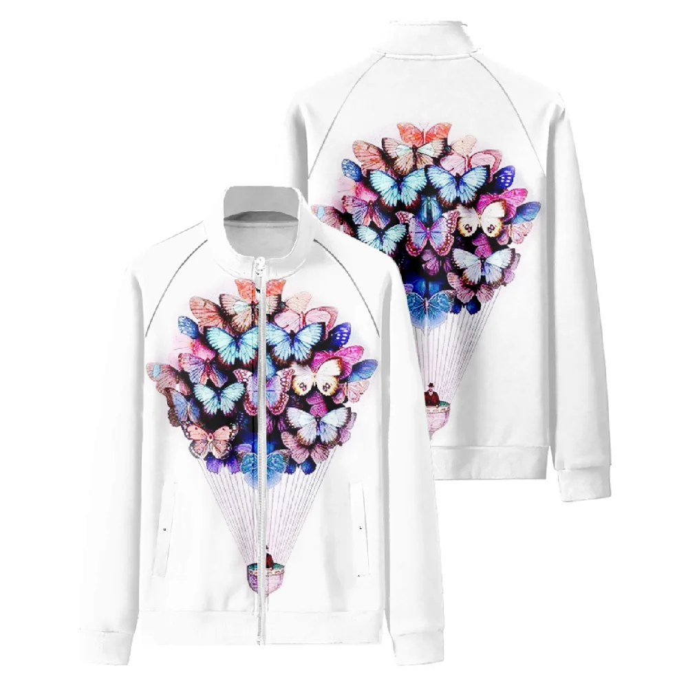 

Butterfly Logo stand collar jacket men's and women's clothing Fashion coat couple 3D digital printing cardigan jacket zipper3