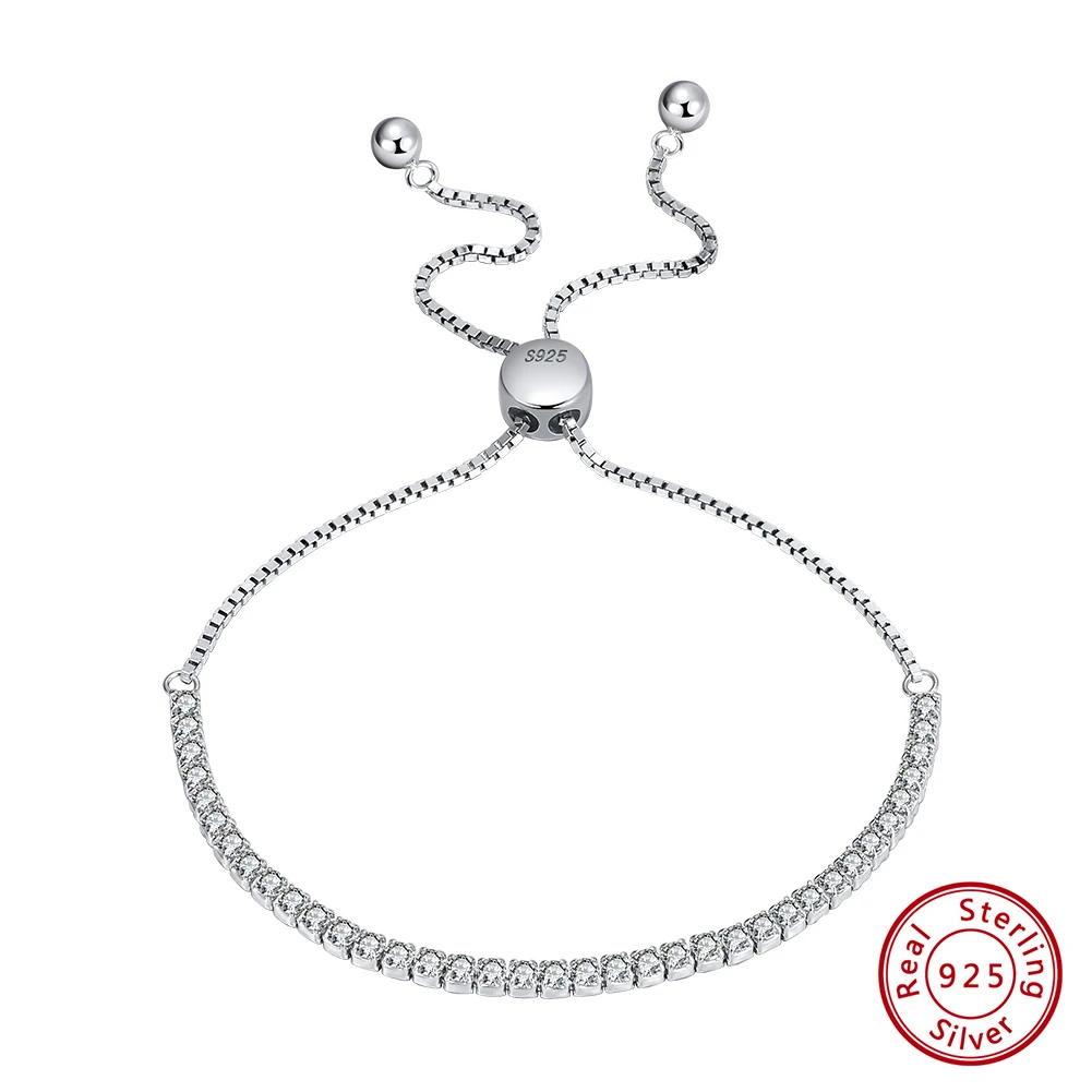 

KISS MANDY Pave CZ цепочка раздвижные браслеты для женщин стерлингового серебра 925 пробы блестящий браслет с цирконом регулируемая цепочка ювелирные изделия SB43