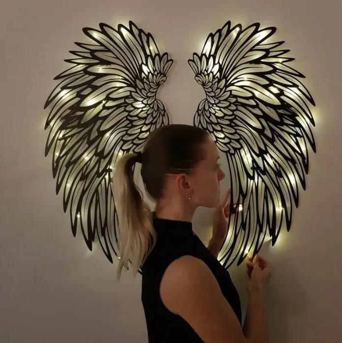 1 paio di ali d'angelo in metallo Wall Art con luci a Led Angel Wing Wall Art Sculpture Angel Feather Wings Photography Art Sculpture