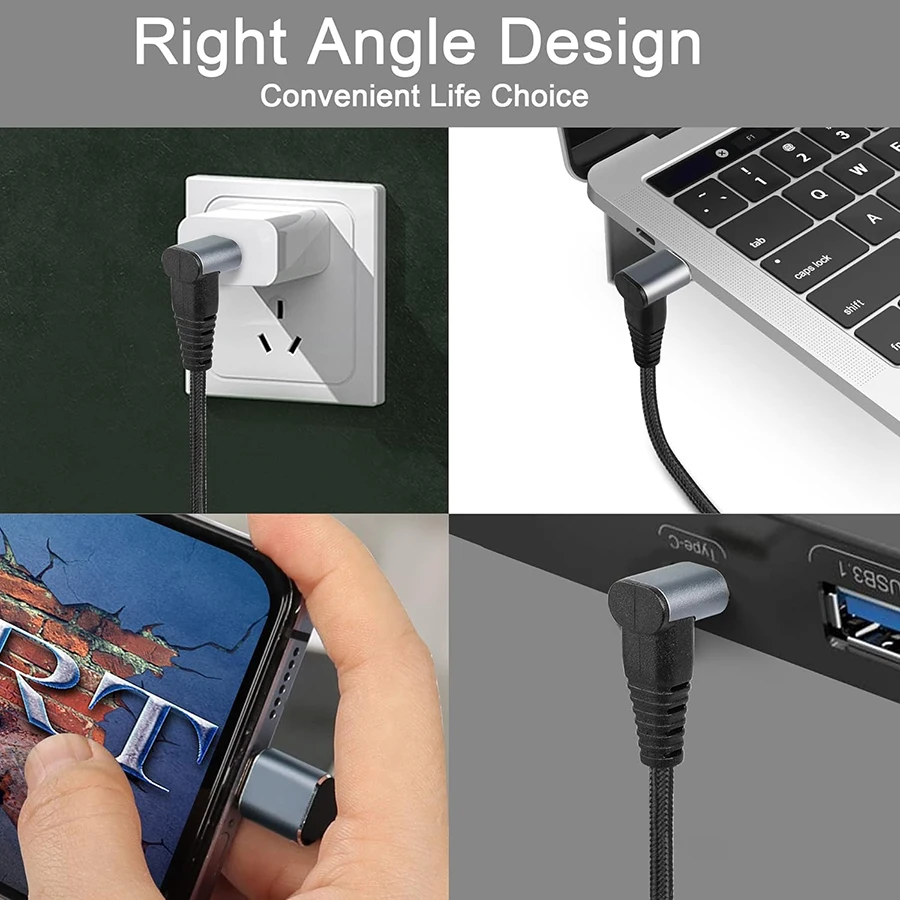 90 Degree USB C Male to Female Extension Cable USB3.1 Gen2 Up Down Angle Type-C 10Gbps Data 4K@60Hz Display PD100W Charging Cord