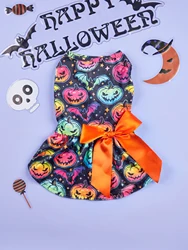 Gradient Color Spooktacular Pet Dress:Halloween Dog Costume Puppy Dress Doggie Party One Piece with Bowknot Pumkin Cat Vest