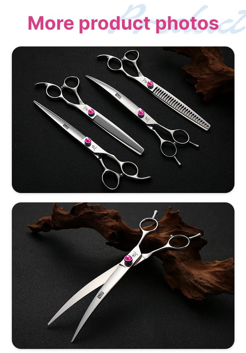 Fenice 7,0/7,5/8,0 Zoll JP440C Haustier-Friseurset, rosarote Schraube, gerade/gebogen/dünner/Chunker für Hunde, Fellpflege, Trimmen – Detail 12