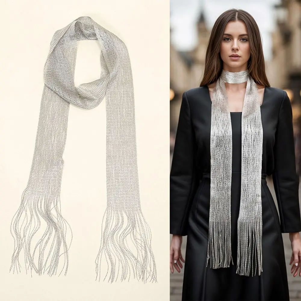 

Thin Long Tassel Scarf Vintage Retro Neckwear Scarf Multi-purpose Luxury Brand Designer Thin Scarf Decoration Neckerchief