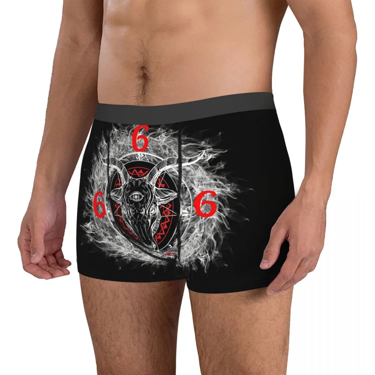 Satanic Goat Head Circle Satan Symbo Lucifer Devil Men Boxer Briefs Underpants Baphomet Highly Breathable Birthday Gifts