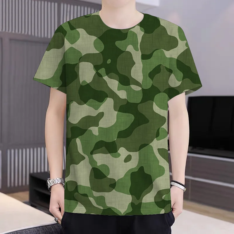 2024 Summer Camo Series 3D Handsome Slim T-shirt for Boys and Girls School Summer Camp Training Clothes Quick Drying Short Sleev