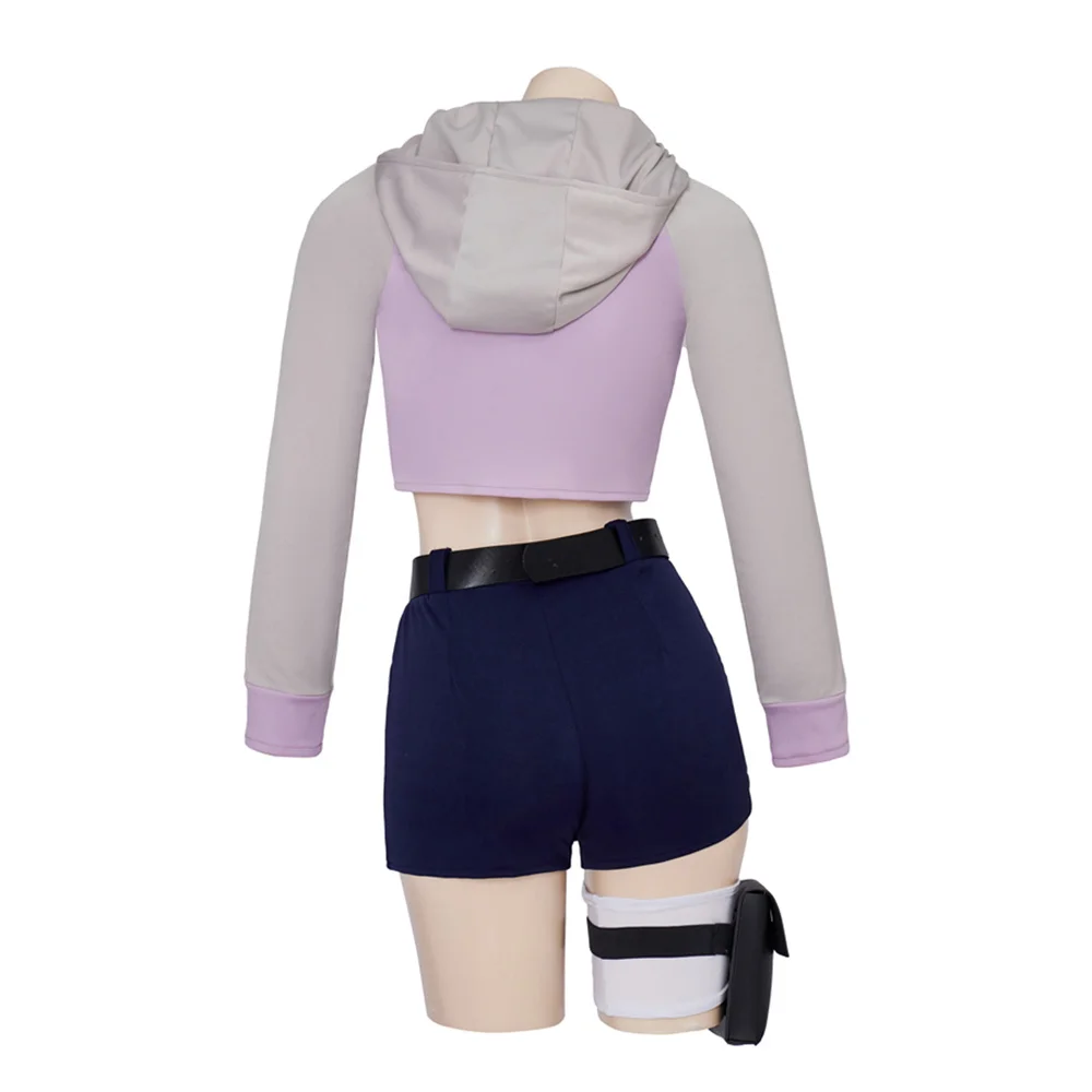 Anime Hyuga Cosplay Costume Purple Short Top With Pants Uniform Set Helloween Party Outfits