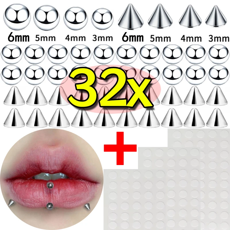 وهمية البطن الحاجب الشفاه ثقب مسمار ملصق غير مثقوب القرط مربط مجموعة جديدة وهمية الأنف الدائري ثقب المجوهرات الجلد مرساة #1