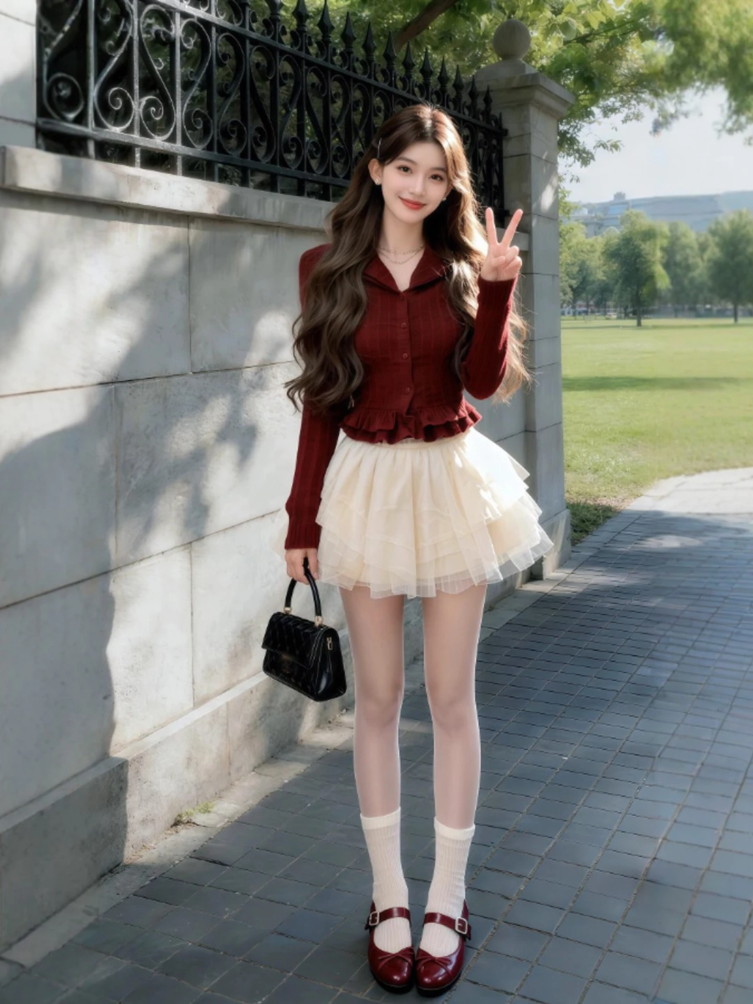 

Red Sweater Skirt Set Gentle Sle Two-Piece Set Youthful Spring Collection Comfortable Cotton Blend Casual Wear
