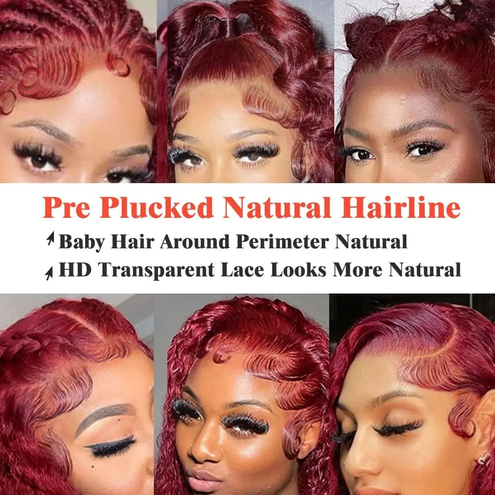 Burgundy 30Inch Deep Wave 99J Lace Front Wigs Human Hair Wigs 13x4 HD Lace Front Wigs Human Hair Pre Plucked Burgundy Wig image 6