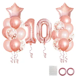 25pcs Rose Gold Mixed Balloons, 10th Birthday Party Decorations 10 Years Old Girl Birthday Background Decor Supplies Anniversary
