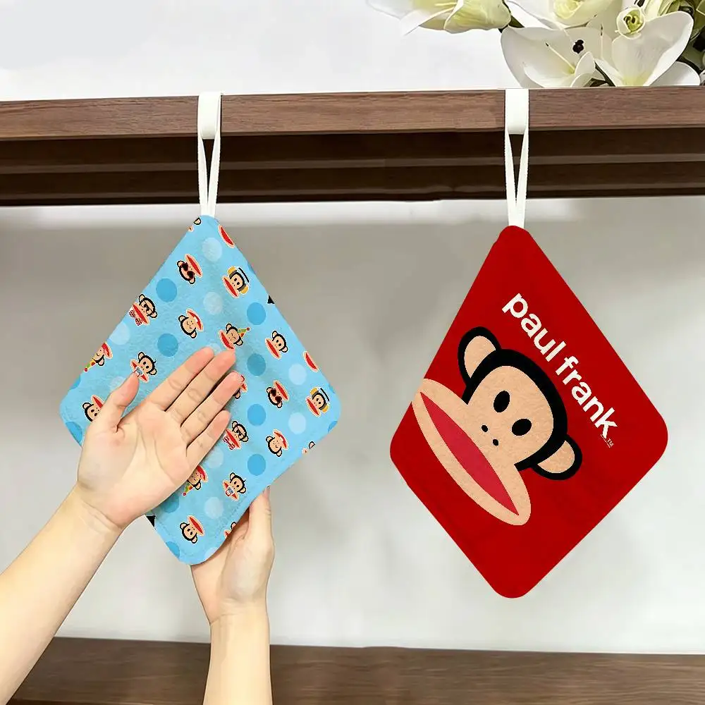 Anime P-Paul F-Frank Polyester Cotton Hand Wiping Towel, Hanging Design, Durable for Household Restaurant Toilet Use