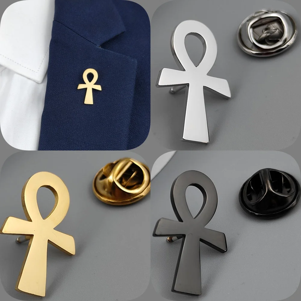 New cross men's lapel pin, 316L stainless steel gold-plated badge, black brooch for suit accessories, gift for father