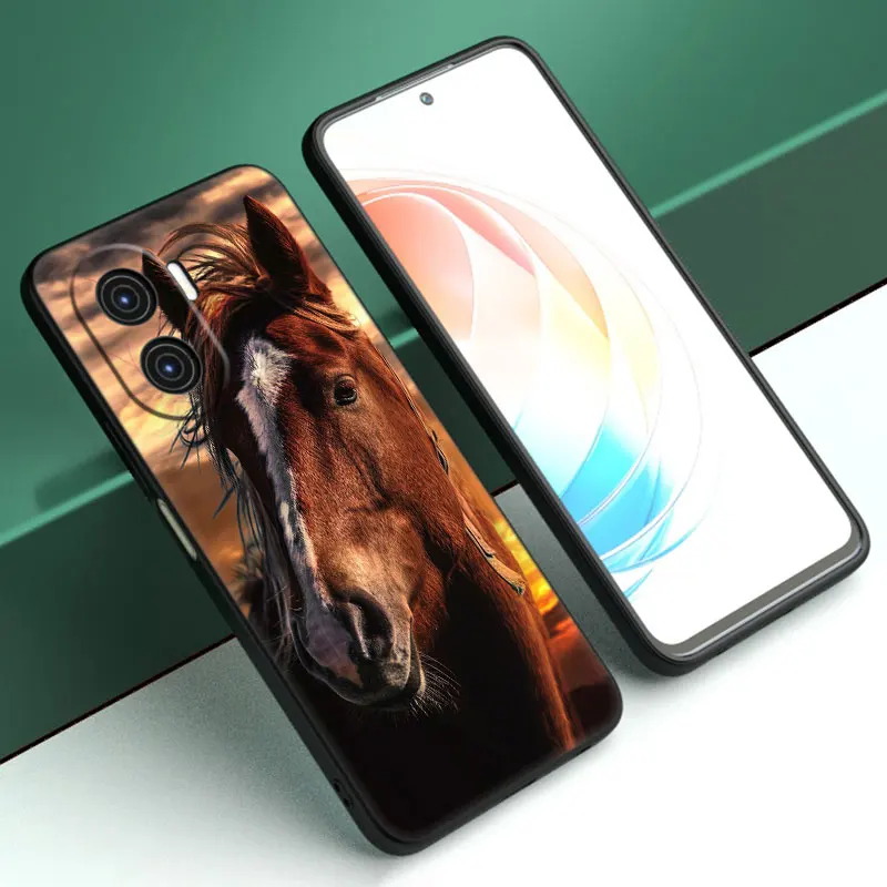 Horse Running Cartoon Cover Black Phone Case For Honor X5 Plus X6 X7 X8 X6A X6S X7A X8A X9A X9B 70 90 Lite X30i X40i X50i 5G