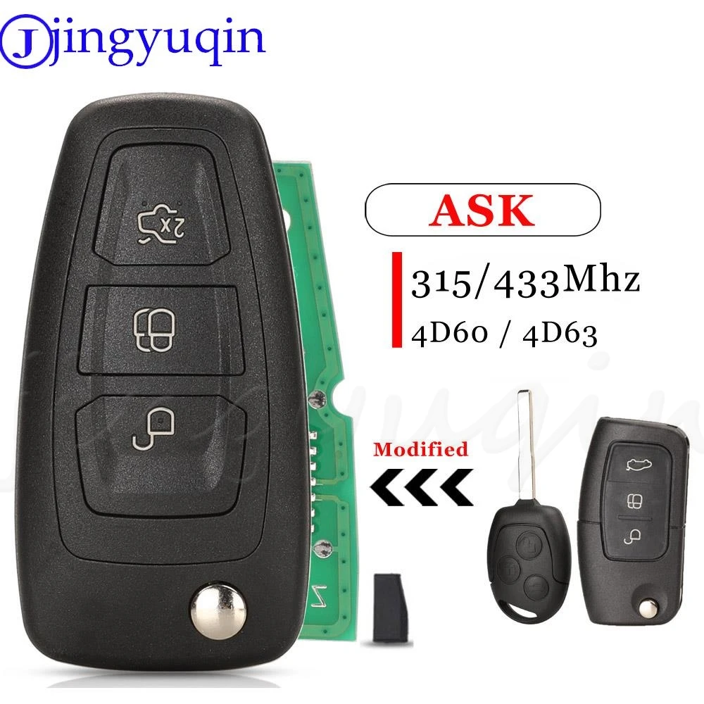 

jingyuqin 3Buttons Modified Flip Remote Car Key 315/433MHz ASK ID60 For Ford Kuga C-Max Focus Fiesta Mondeo Galaxy HU101 FO21