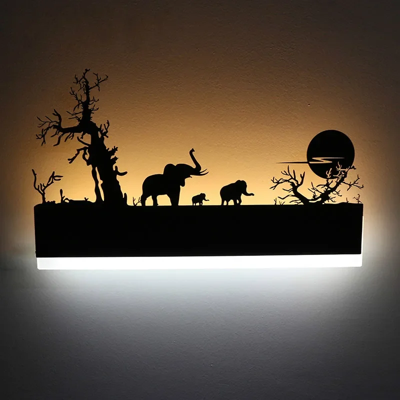 Romantic LED Wall Lamp Creative Painting 110-240V Modern Black Sconce Decoration for Bathroom Living Bed Room Animals