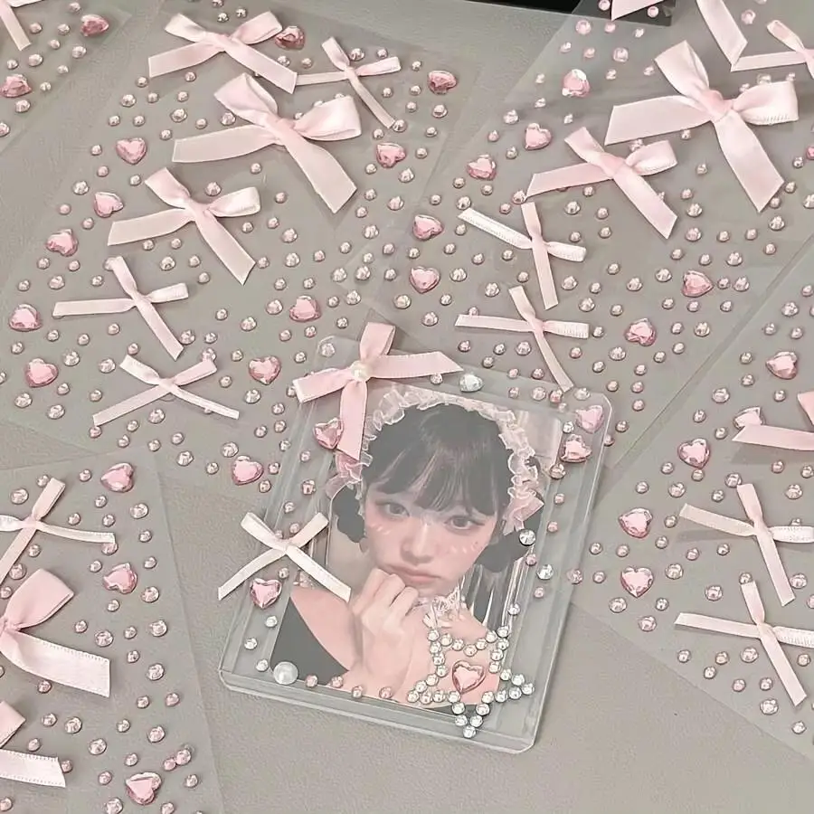 1 Sheet Pink Bow Self-Adhesive Stickers Pink Heart Star Gem Decoration Stickers Suitable for Facial Makeup Postcard Book Cutters