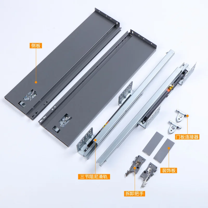 Ultra-Thin Concealed Three-Section Drawer Slides Soft Close Cabinet Runners Adjustable Front Panel Mm Lengths Cupboards