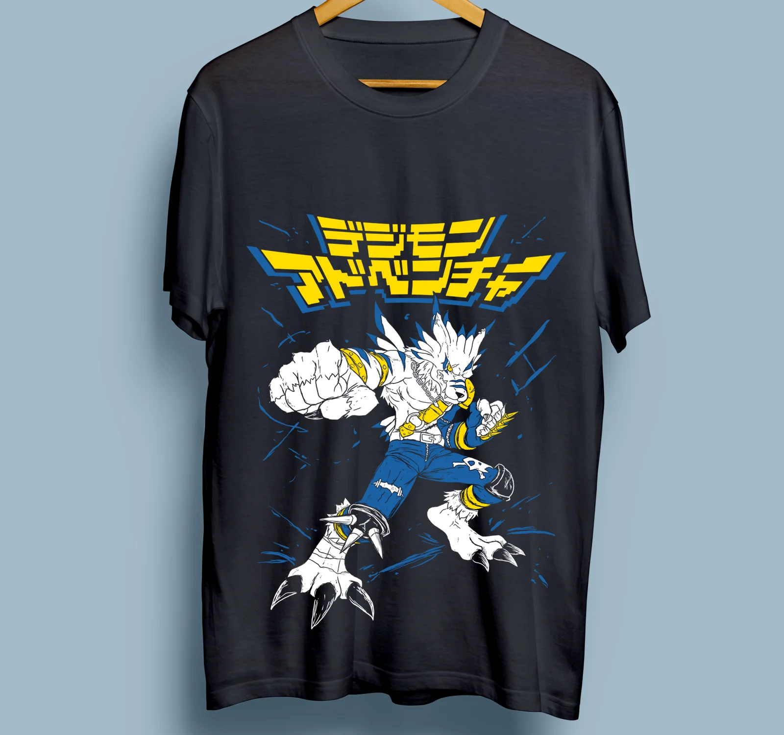 Digimon Adventure T-hirt Were Garurumon Gabumon Anime Girl Black Shirt All Size