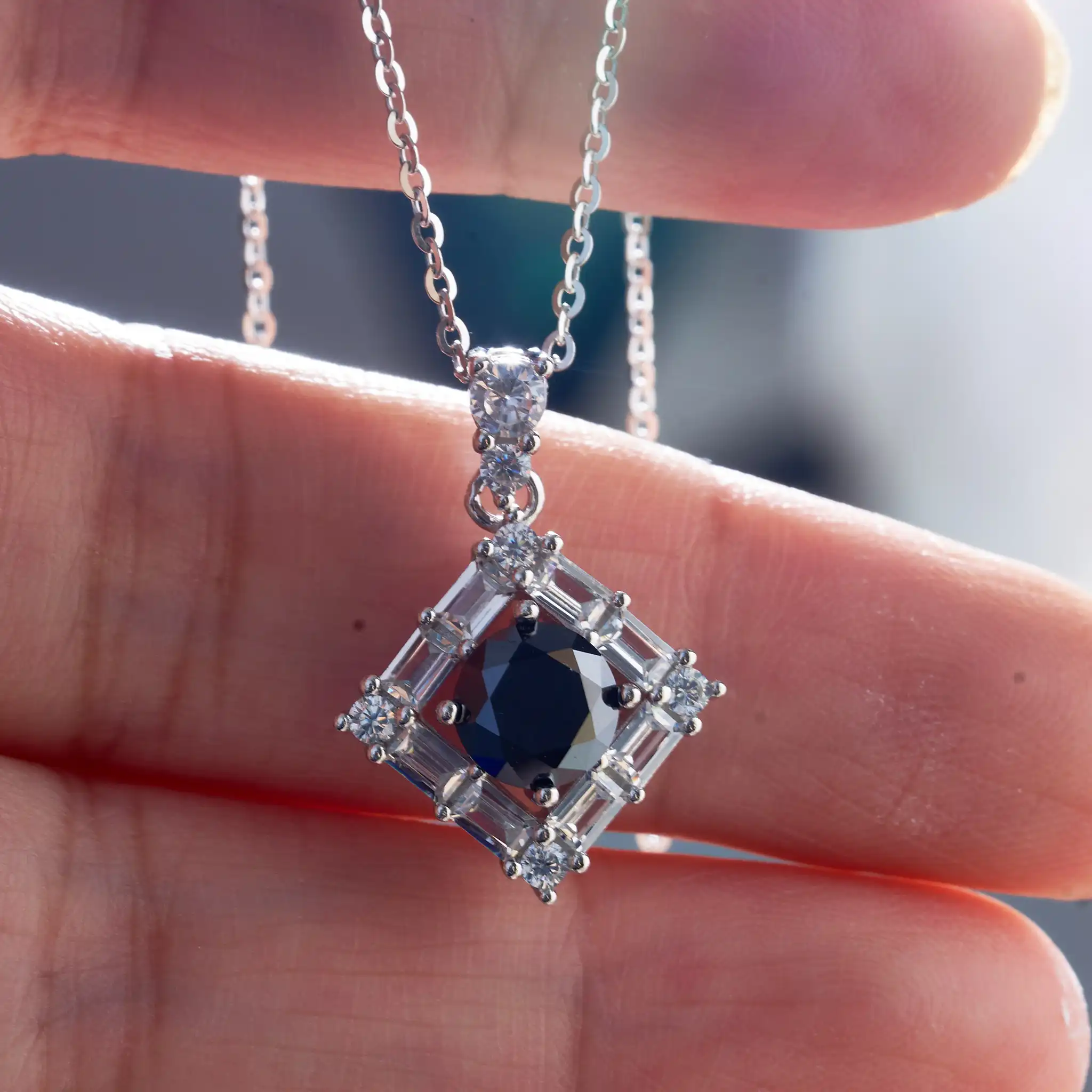 1CT Blau-Grüner Moissanit-Anhänger Halskette Silber 925 Schmuck Besteht Diamanttest mit Schwarzer Karte und Zertifikat – Detail 6