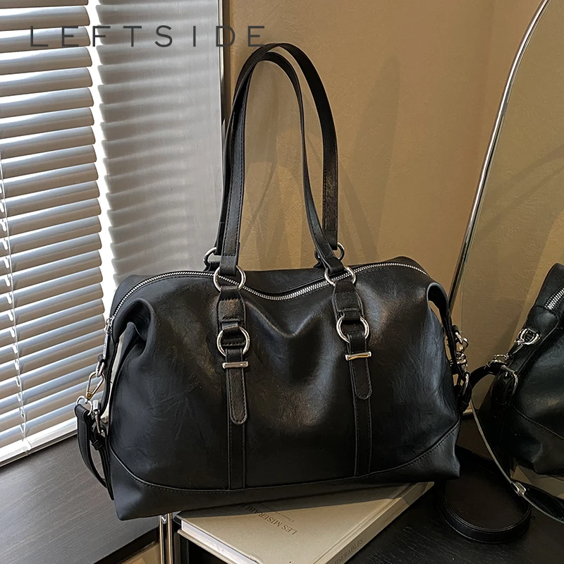

LEFTSIDE Women Big PU Leather Shoulder Bag 2025 Winter Retro Pillow Crossbody Bag Luxury Designer Trend Female Handbags
