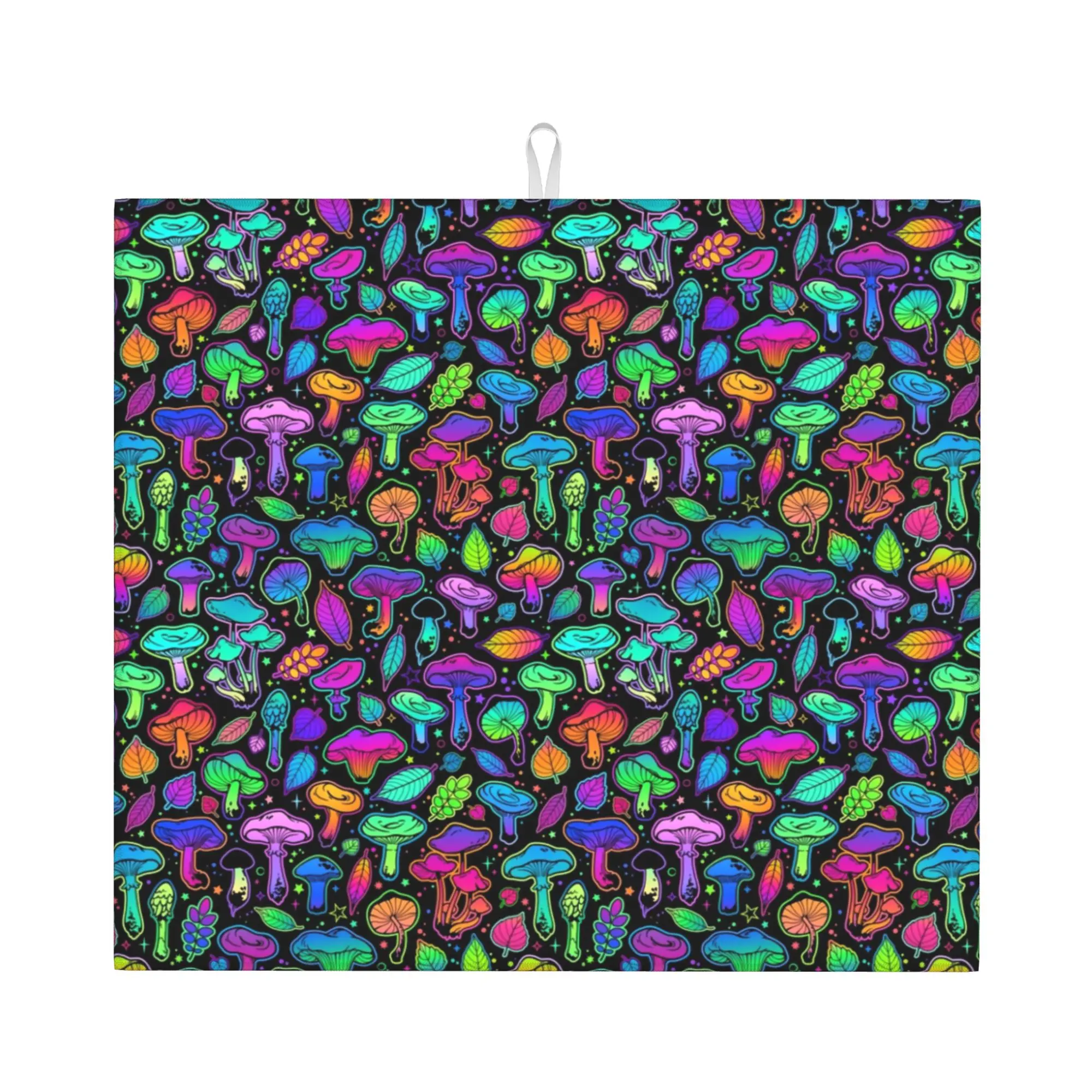 Magic Rainbow Mushroom Non Slip Kitchen Counter Protector Mat Barware Tableware Mysterious Boho Bathroom Drying Mat For Kitchen