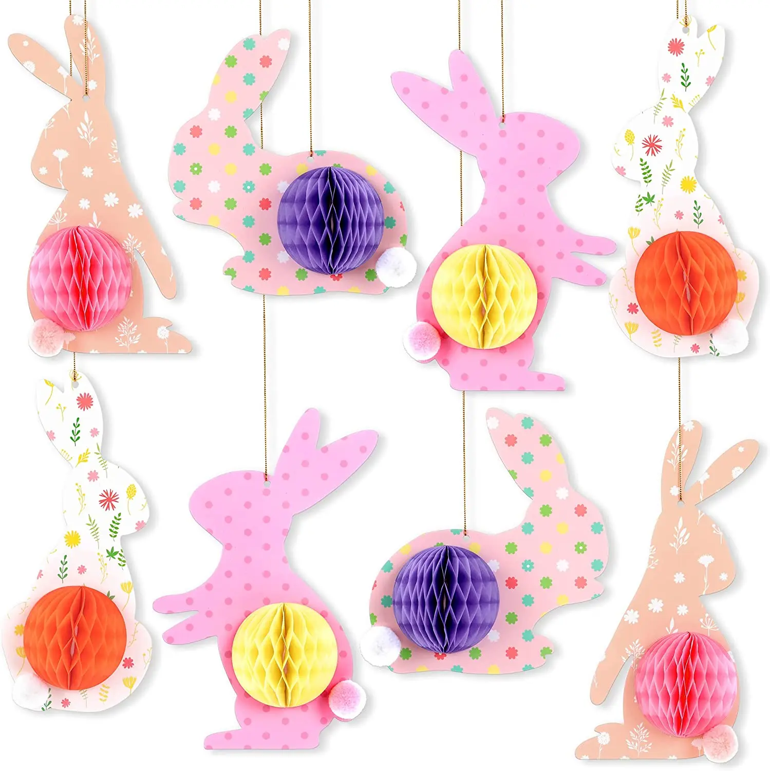 Easter Theme Hanging Decoration Cute Bunny Shaped Honeycomb Pendant Happy Easter Party Decoration Supplies Gifts