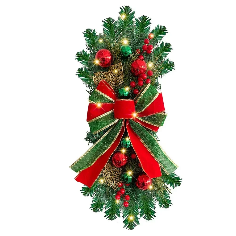 Upgrade Your Christmas Decorating Game with this Unique and Charming Christmas Bow Upside Down Tree Garland Staircase Decoration