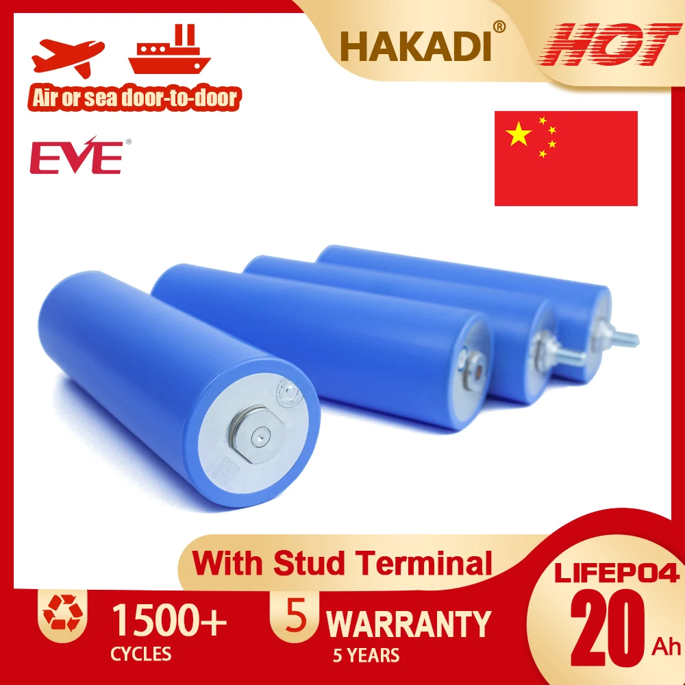 

HAKADI 3.2V 20Ah Lifepo4 Cylindrical Batteries Original EVE C40 Cell 1-8PCS For DIY 12V 24V 36V 48V Car Audio Solar System