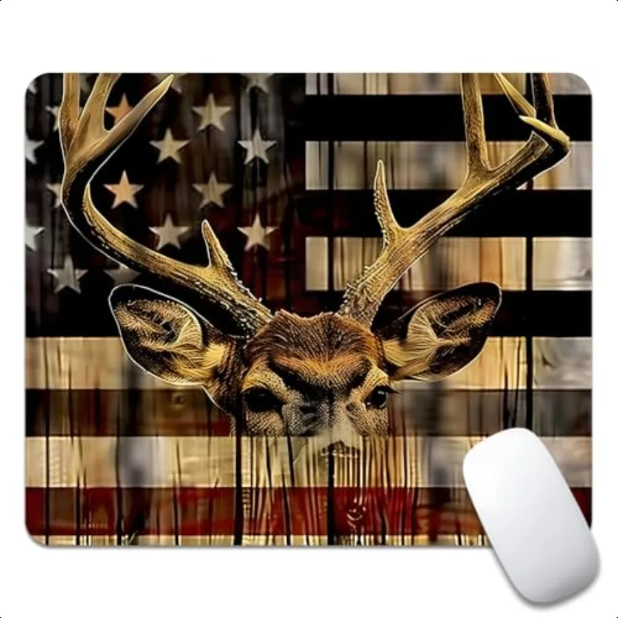 

Wood Grain American Flag Hunting Deer Square Mouse pad Texture Waterproof Anti Slip Rubber Base Computer Mouse pad Laptop Mouse